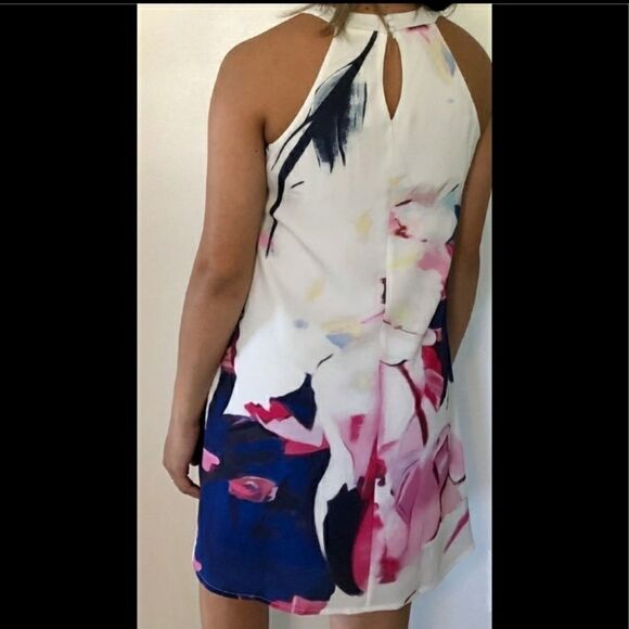 Pink floral Printed Flowy Mini Dress Sleeveless 4-6 8-10 12-14 - Picture 4 of 13